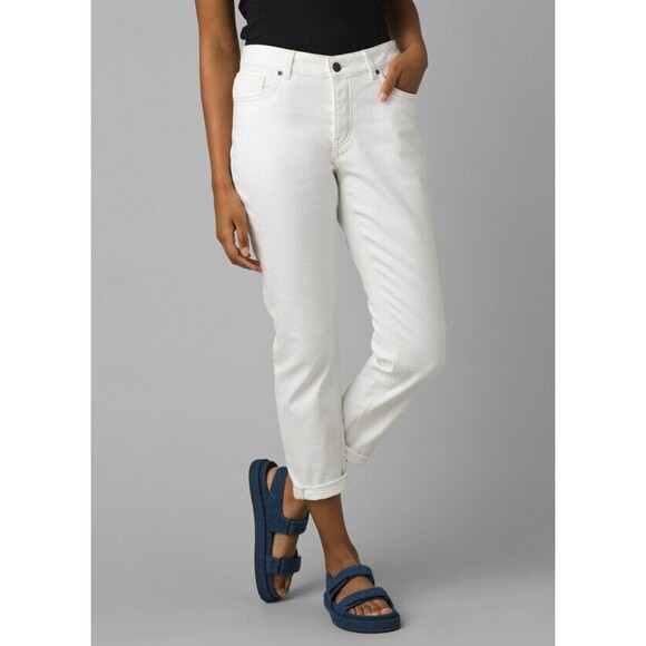 New NWT Womens 2 26 X 27 Prana Buxton Jeans White Boyfriend Stretch Organic Nice - Picture 1 of 7